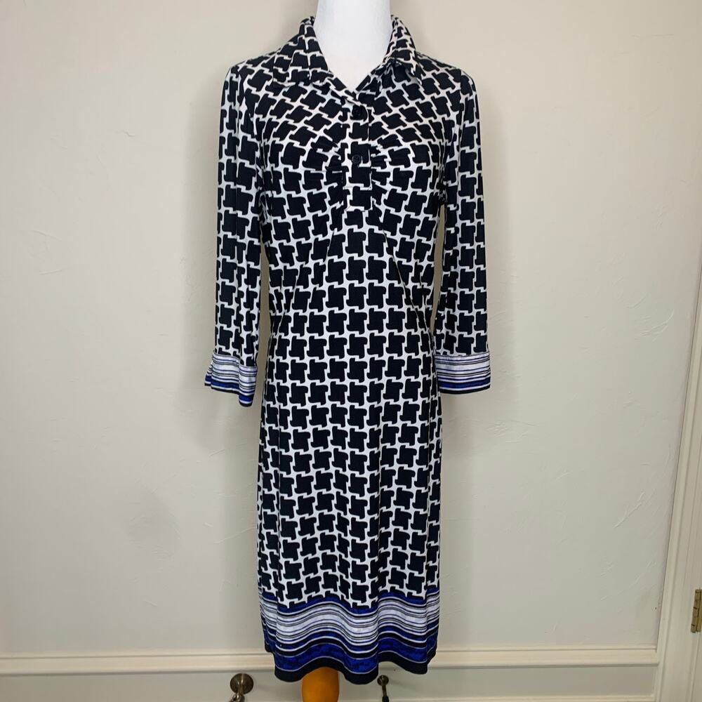 Laundry by Shelli Segal Black White Geometric Dress Sz 8